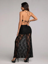 Y2K Style Women's Sexy Lace Spaghetti Strap Halter Neck Backless Tank Top And Long Skirt Set